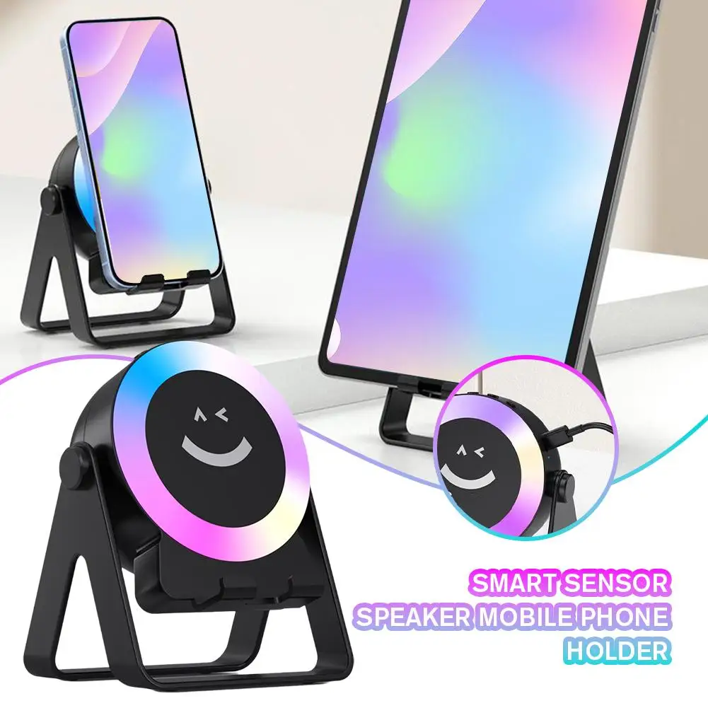 Smart Sensing Bluetooth Speaker Phone Holder with Cool Rotating Colorful Wireless Led Mood Speaker Stand 360° F5G4