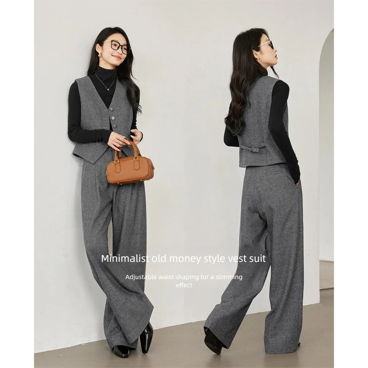 VIMLY Dark Grey Old Money Style Pant Set Women 2026 Fall Winter New Office Lady Casual Elegant Two-piece Set Ladies M9252