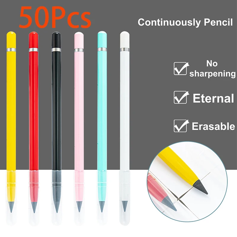 50Pcs Forever Pencil Metal Pencils New Technology Unlimited Pencil Sketch Painting Tools School Supplies Stationery