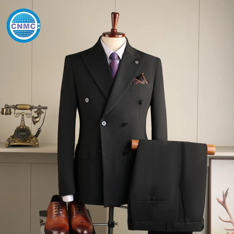 Hot Sale Men's Luxury Clothing Double Breasted Suit Jacket Vest Pants Fine Drape For Wedding Business Office Party
