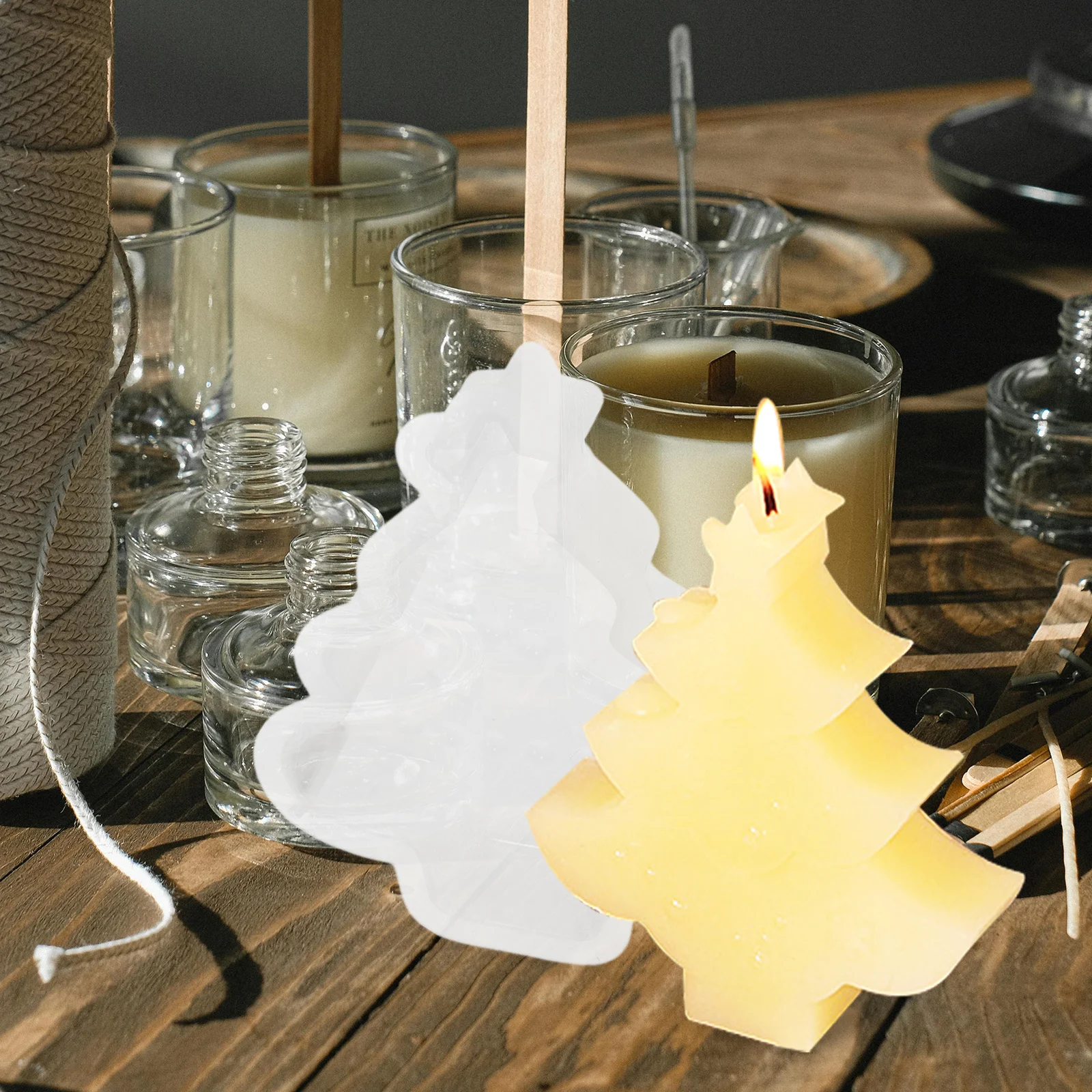 

3Pcs Christmas Tree Candlestick Silicone Molds for DIY Candles Reusable Holiday Decor Scented Wax Plaster Craft Casting Mold