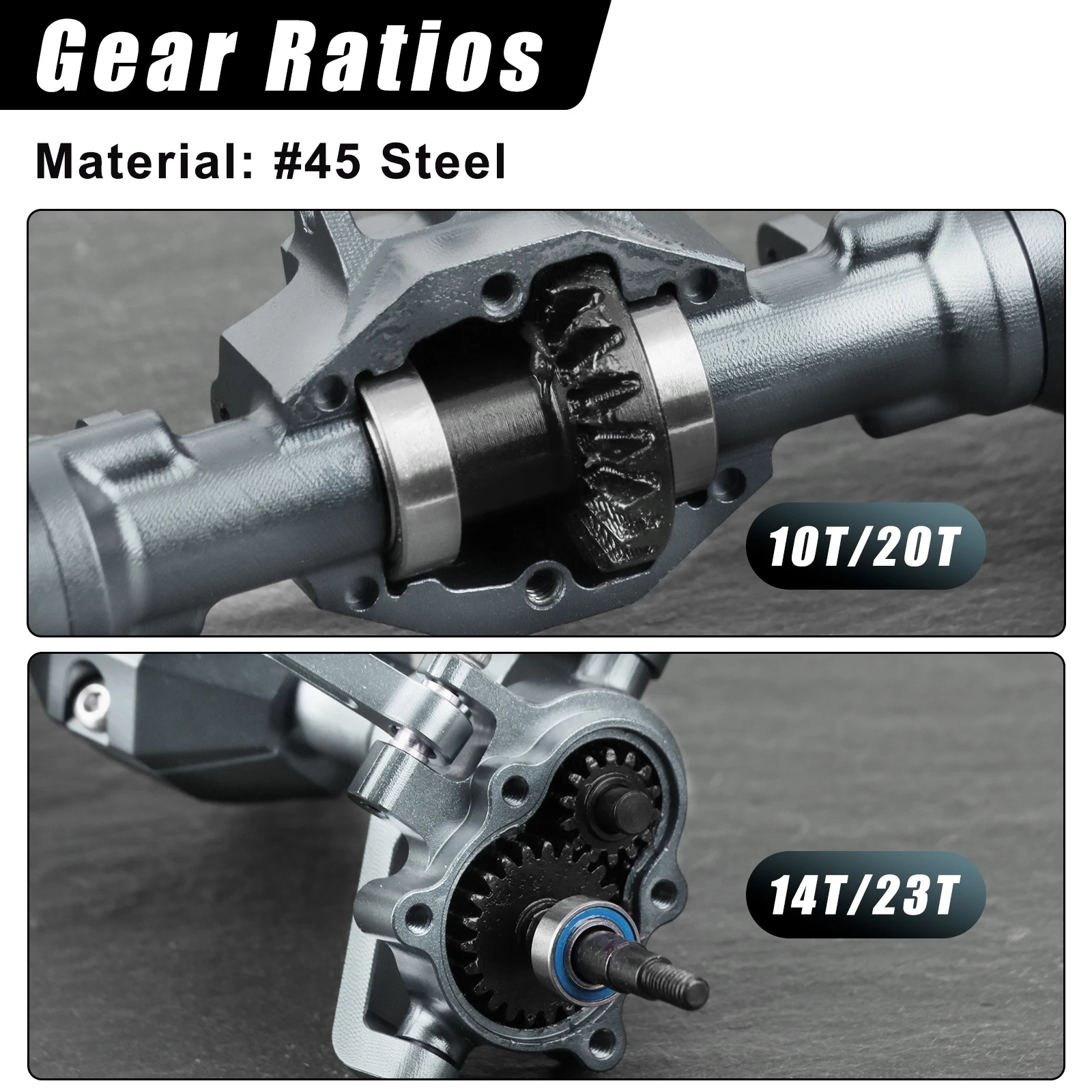 مجموعة محاور البوابة الأمامية والخلفية من الألومنيوم DashRC مع تروس فولاذية، وحامل مؤازر، وصلات توجيه لزاحف الصخور Redcat Ascent18 RC