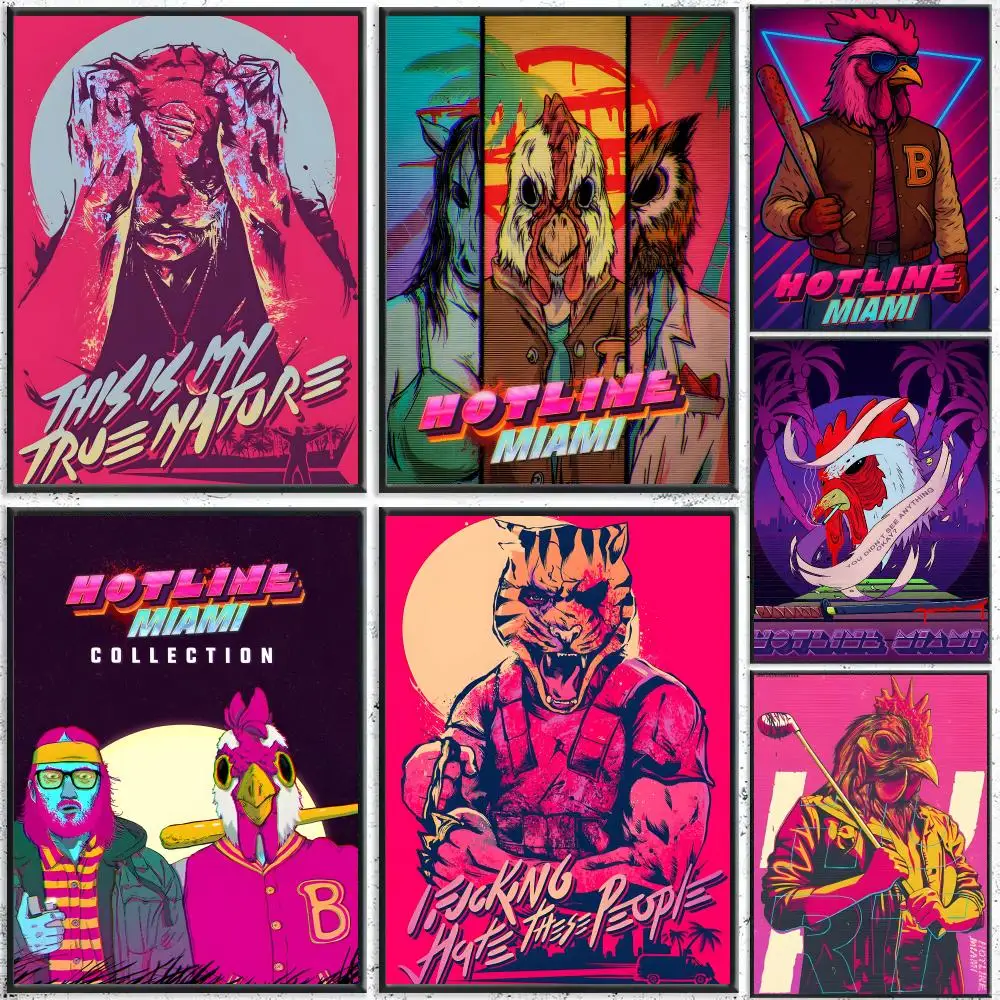 Game Hotline Miami Poster Self-Adhesive Waterproof Wall Stickers, Coffee Bar Home Wall Decor