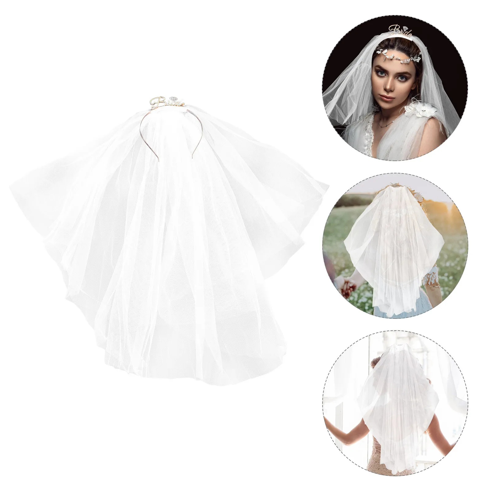 Bride Headband Veil Elegant Bridal Headdress Accessories for Wedding Bachelorette Bridal Shower Party Wedding Headdress