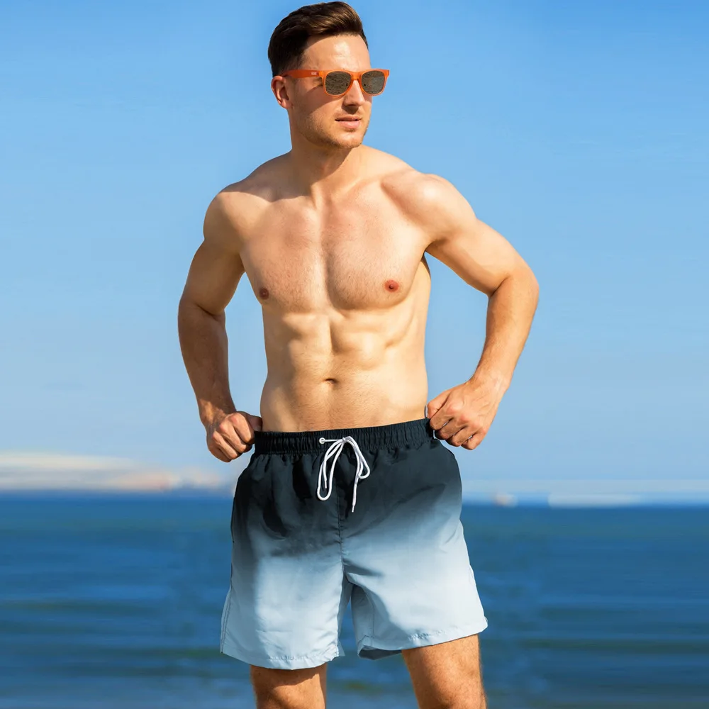 Gradient INS Style Quick Dry Swim Trunks Loose Beach Shorts for Men