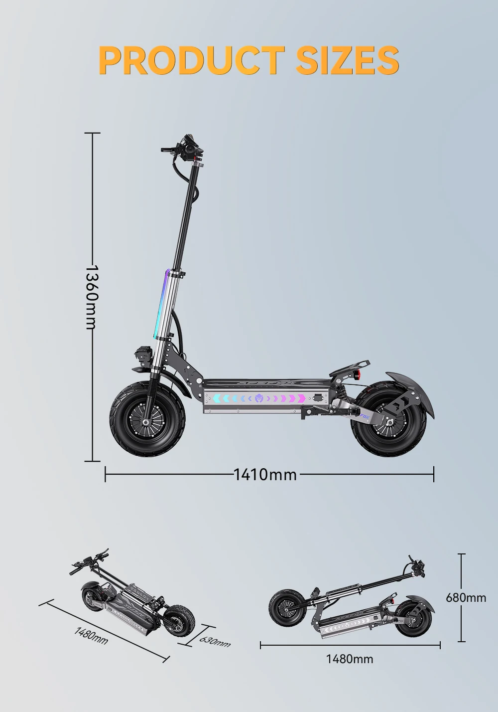 APEFOX T90 Erwachsenen-Elektroroller Doppelmotor Faltbarer E-Scooter 60V 31,2AH 13 Zoll Offroad-Reifen Geländetauglicher Elektroroller – Detail 9