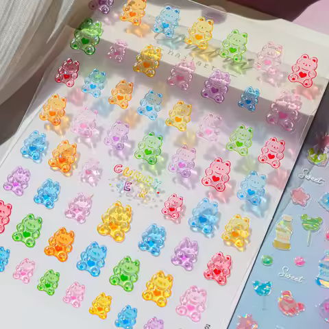 Kawaii Jelly Bear Nail Art 5D Cute Cuddly Bear Nail Stickers Gummy Sweet Dopamine Soft Self Adhesive Decoration Manicure Decal