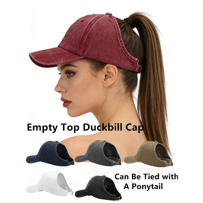 1 Stück Retro Washed Backless Baseball Cap für Damen, Sommer Outdoor Sport Pferdeschwanz-Kappe, Stylischer und Vielseitiger Sonnenhut für den Alltag