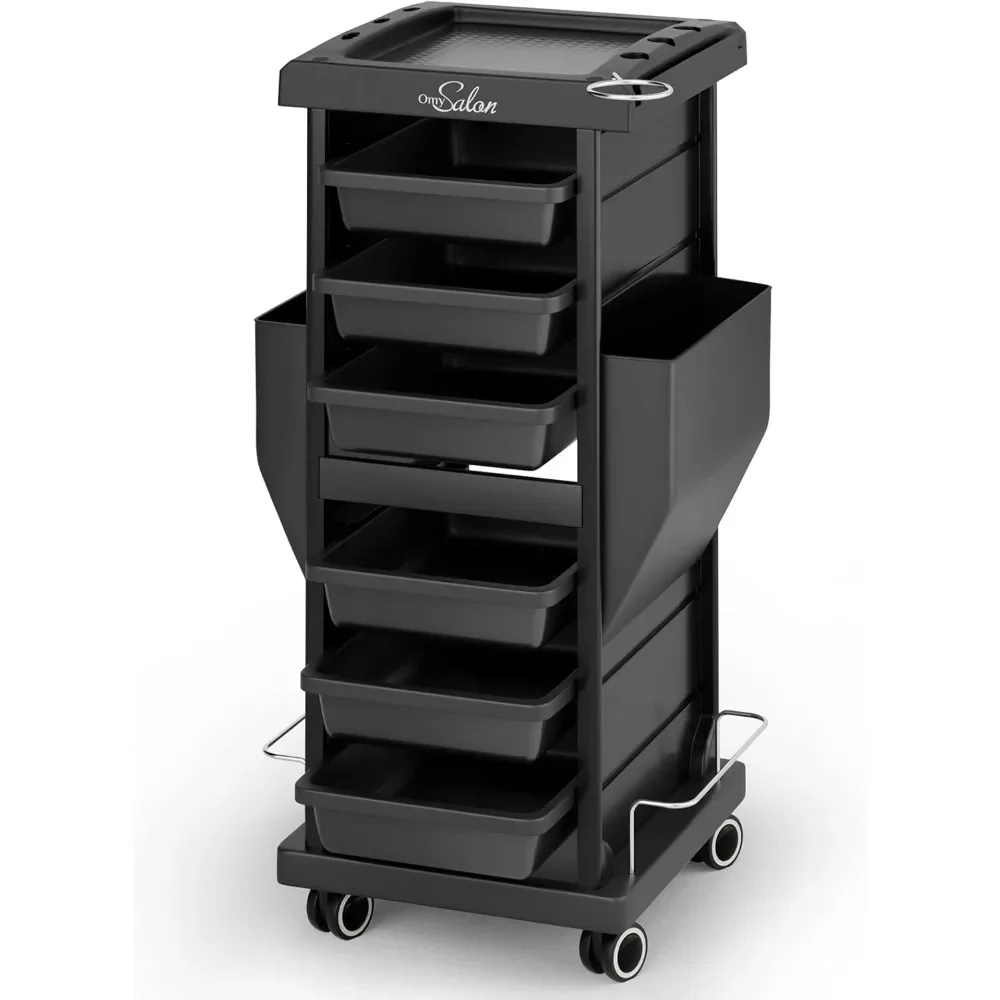 

Salon Trolley with 6 Drawers & Dryer Holder, Rolling Hair Cart Organizer, Mobile Storage Station Hairstylist Cart with Wheels