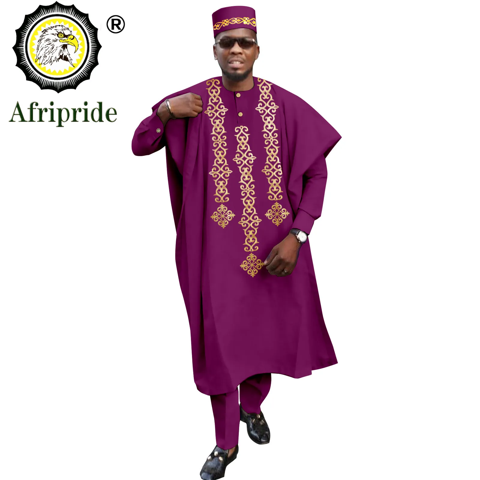 Traditionelle Afrikanische Kleidung für Männer Stickerei Agbada Robe Shirts Hosen und Hut 4 Stück Set Dashiki für Hochzeit Abend A2216118