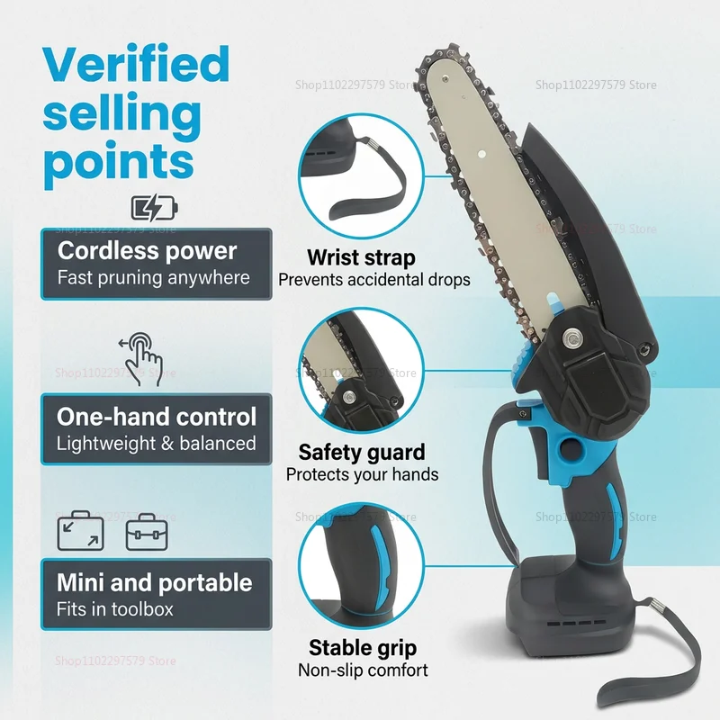 6 Inch Cordless Mini Chainsaw Battery Powered Handheld Electric Garden Saw for Tree Trimming Pruning Wood Cutting Tool