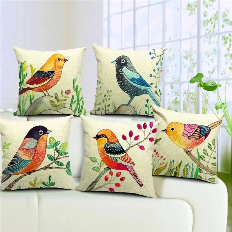 

Thrush Bird Cotton Linen Pillow Case Flower Bird Pillowcases for Pillows Double Bed Cushions Cover for Sofa Bedcouch Room 45x45