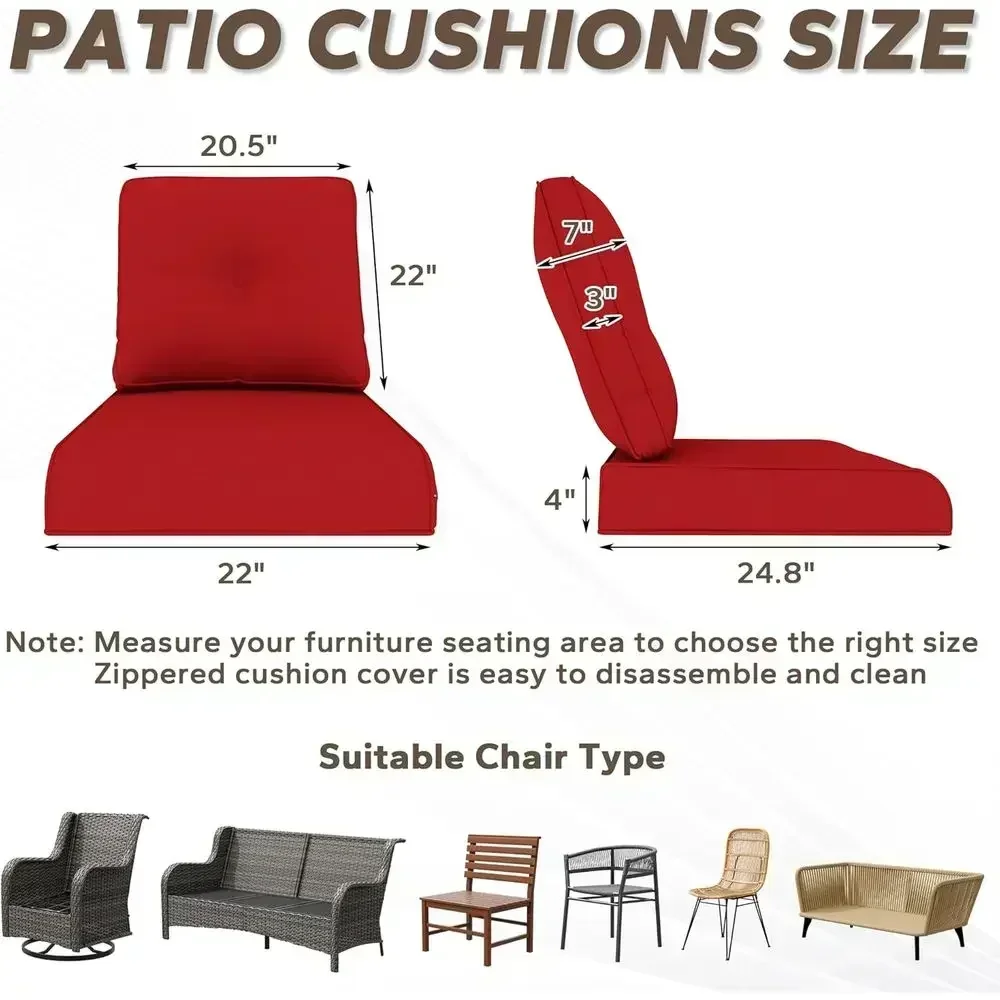 Weatherproof Outdoor Deep Seat Cushion Set, 22x24.8x4 Inches, Patio Furniture Seat & Back Cushions, Set of 5, Red