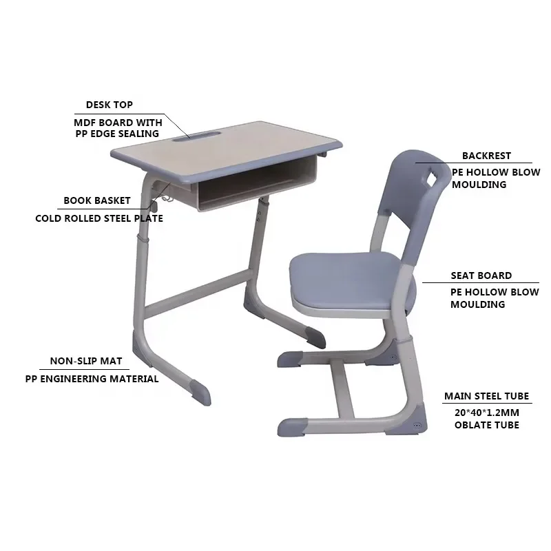 

School Furniture Double Seater Desk and Chair 2 Person Adjustable Metal Sets Color Material Origin