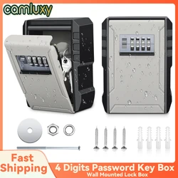 Camluxy Wall Mounted Key Lock Box Safe Box Weatherproof 4 Digit Password Key Storage Box Indoor Outdoor Anti Theft Key Safe Box