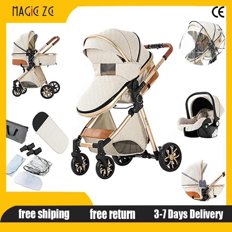 

Легкая детская коляска 3-в-1, роскошная дорожная система, коляска с регулируемым сиденьем, детская машинка с навесом, новая коляска для новорожденных