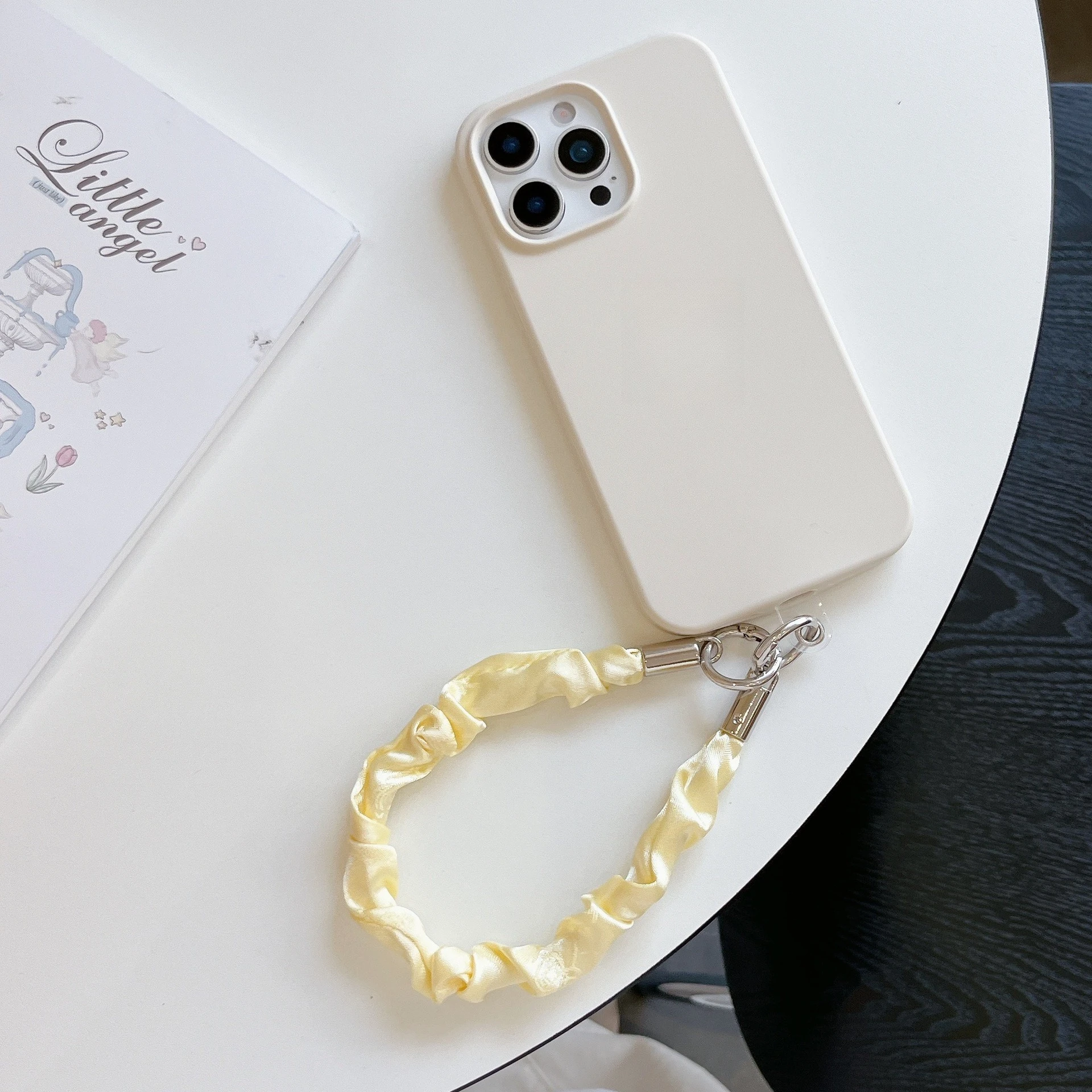 패션 주름 실크 손목 폰 끈 짧은 체인 링 코드 휴대용 분실 방지 탈부착 로프 키 체인