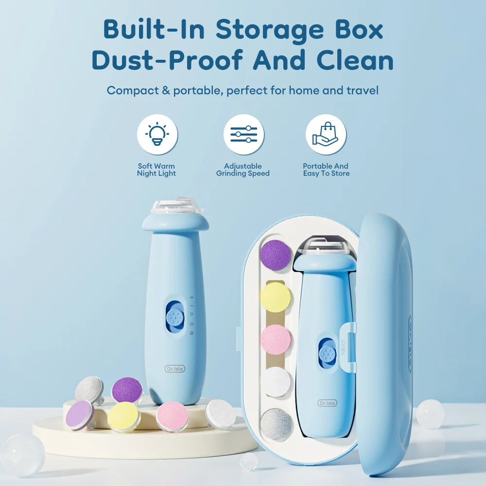 MAMIJOY Baby Electric Nail Trimmer 2 Speeds 6 Bits Low Noise 45dB LED Light Rechargeable Safe Nail File Kit for Newborn NG05