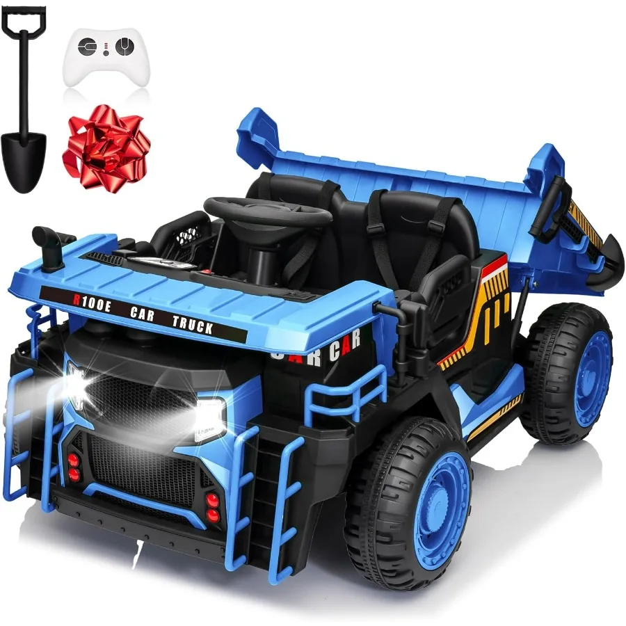 شاحنة قلابة 24 فولت، محركات قوية 2 × 200 وات، ركوب بمقعدين واسع على السيارة مع سرير تفريغ كهربائي ومجرفة إضافية تصل إلى 4.