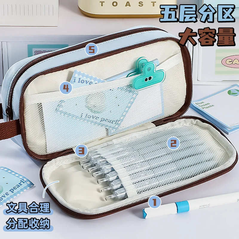 Stylish Color‑block Pencil Case Heavy‑duty Zipper Build pencil bag Girls Student Practical School Stationery Supplies