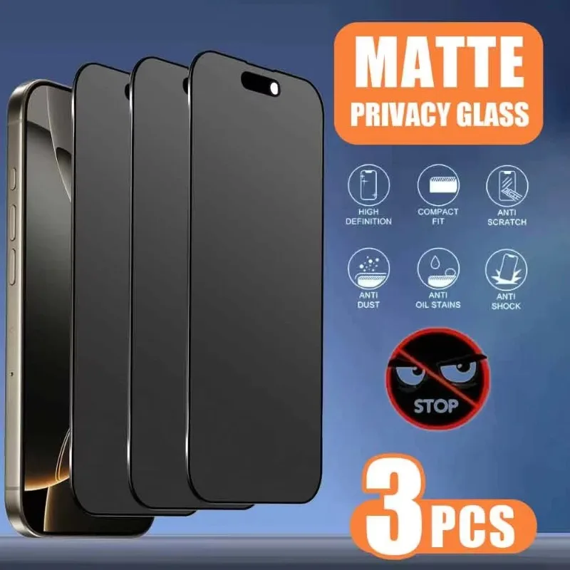 Kit com 3 Películas Protetoras de Cerâmica Fosca Anti-Espião para iPhone 17/16/15/14/13/12/11 Pro Max XR XS X SE 8/7/6 Plus