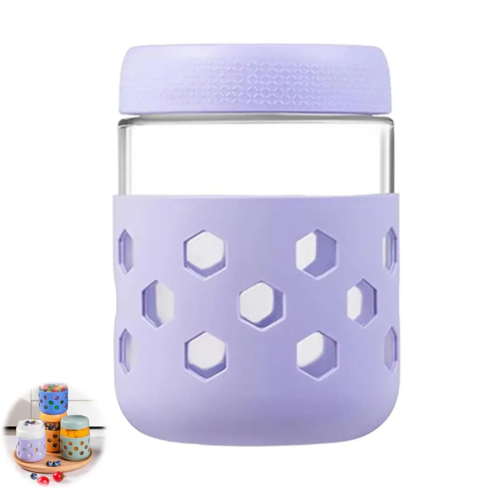 جرة ميسون مع جرة بودنغ محكمة الغلق مع غطاء لولبي برطمانات ميسون زجاجية مانعة للتسرب مع أكمام سيليكون محكمة الغلق طوال الليل #4