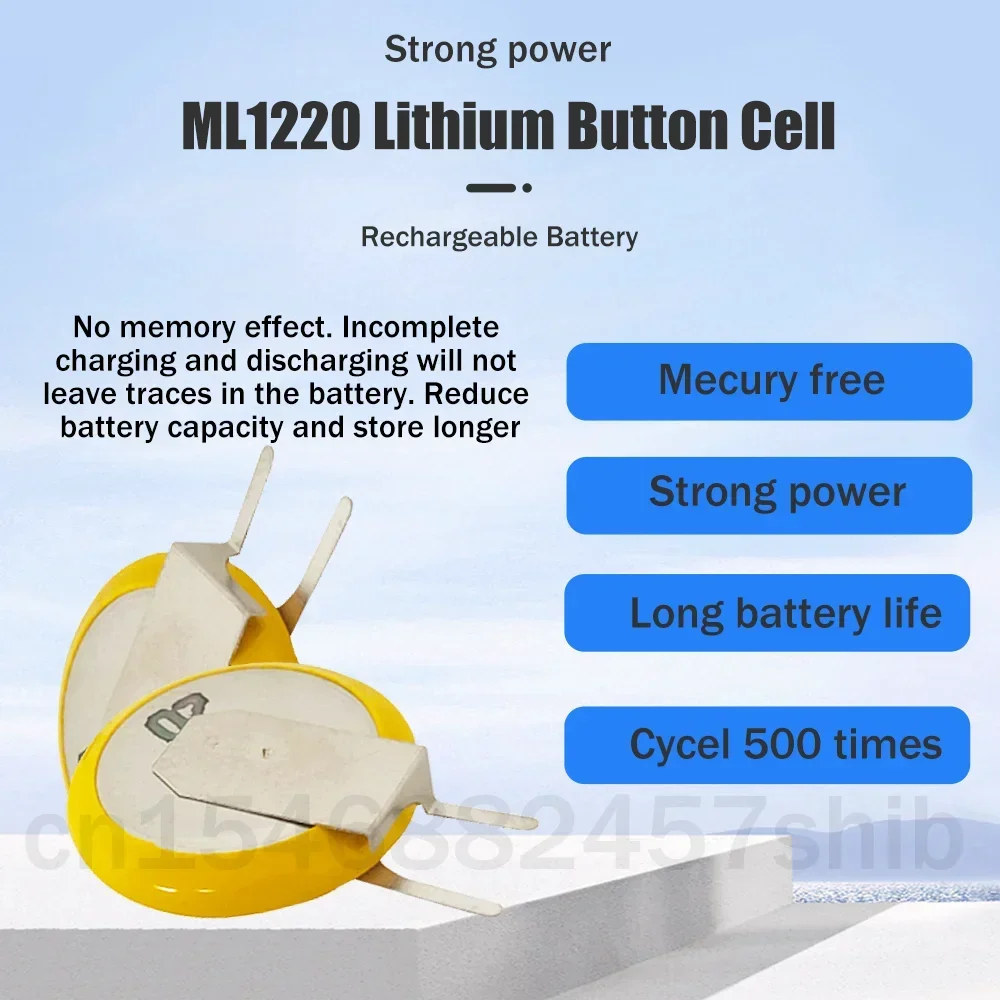 1-5pcs ML1220 ML 1220 3V 18mAh Lithium Rechargeable Battery With Soldering Foot For Clock Motherboards Replace Button Coin Cells