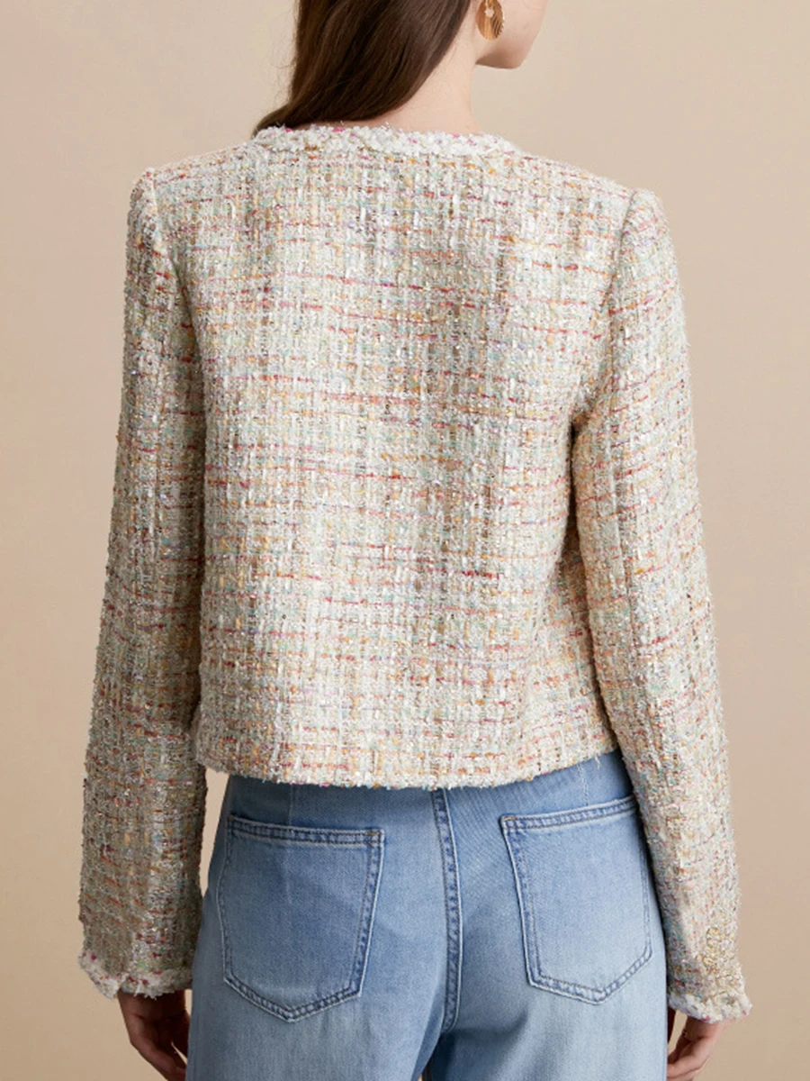 VGH التخسيس سترات قصيرة أنيقة للنساء جولة الرقبة طويلة الأكمام تقسم زر الخريف مزاجه سترة الإناث موضة جديدة