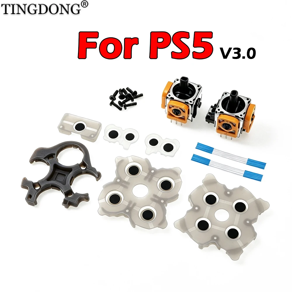 3D-Analog-Joystick-Reparaturset für PS5 DualSense V3.0 Controller, leitfähiges Gummi-Tastenfeld, Flexkabel, Schrauben zur Behebung von Drift-Problemen