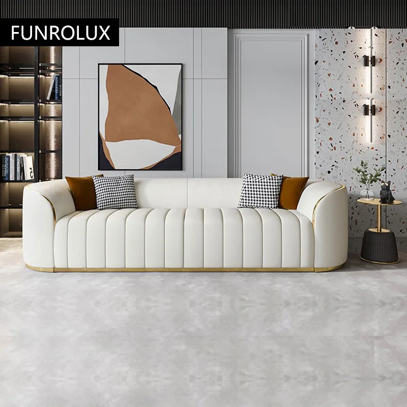 Post-Modern Minimalist Light Luxury Sofa Villa Head Layer Cowhide Leather Sofa For Three People Four