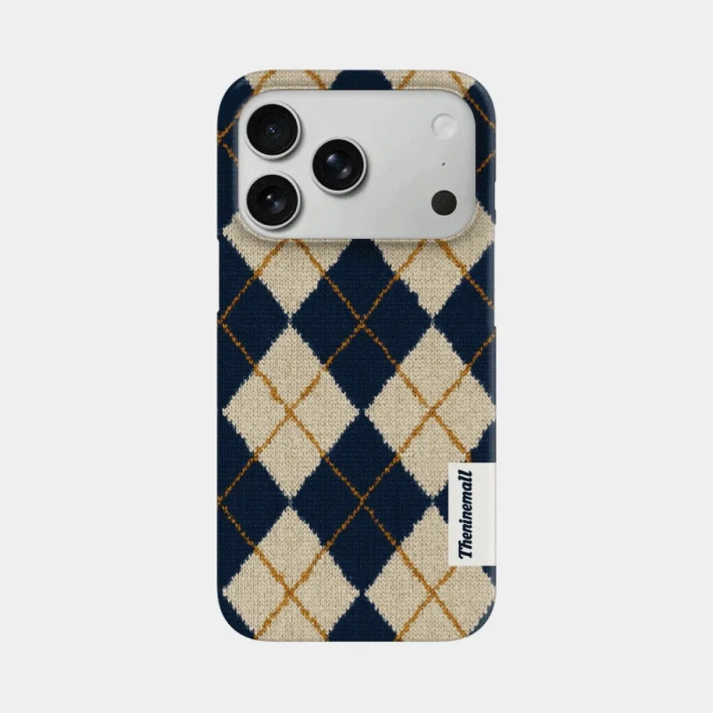 Vintage gestrickte Argyle-Telefonhülle für iPhone 17 16e 16 15 14 13 12 11 X XS XR XSMAX 7 8 Air Pro Max Plus Luxus-Doppelschicht-Abdeckung