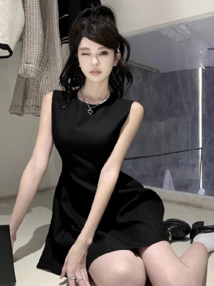 Ezgaga Woman Dress Sexy Party O Neck Sleeveless Solid Slim Elegant Vintage Mini Dresses Sweet Autumn New Fashion Female