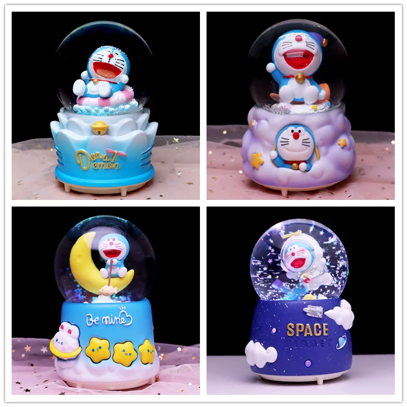 Crystal Ball Music Box Cartoon Doraemon Birthady Gifts Glowing Snowflakes Music Box Home Decoration Desktop Ornament