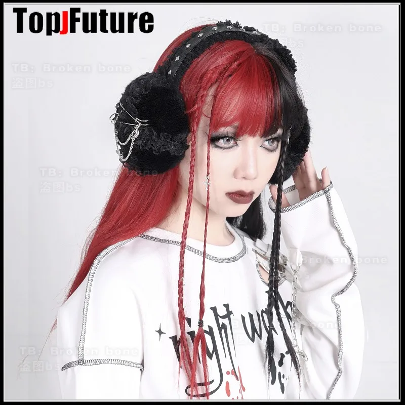 Harajuku Punk Girl Women Plush Goth Warm Earmuffs Gothic Women\'s Lolita Warmer Muff Ear Cover Y2K Lovers Fold Headband