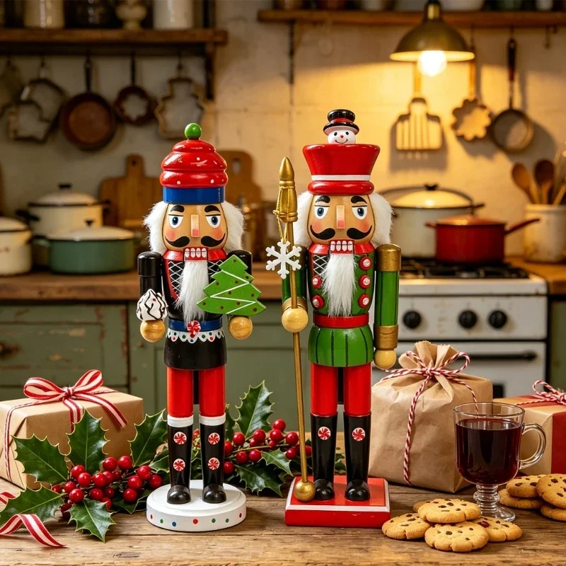 Wooden Nutcrackers Ornament Christmas Nutcrackers Figures Decors for Shelf, Sideboard, and Entryway Display in Indoor Home Y5GB