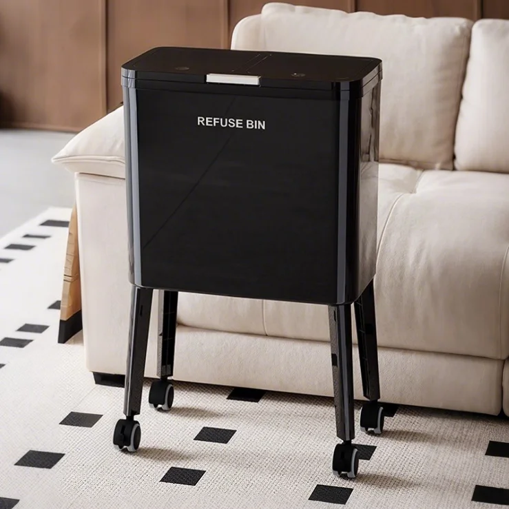 

Modern High-Value Living Room Tra Can Large Capaci No Bending Coverable Mobile Household Waste Bin Storage Organizer