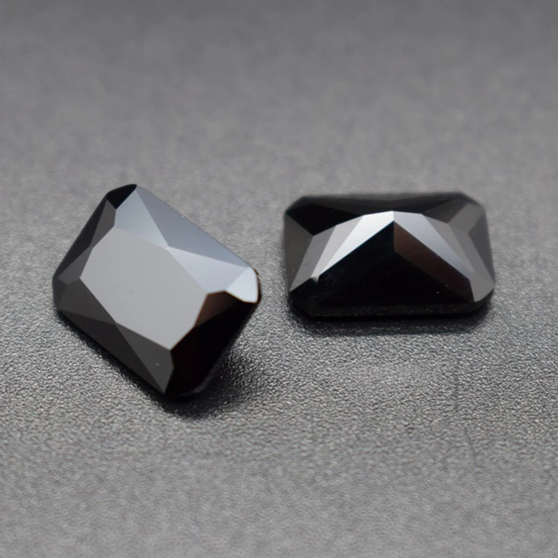 Loose Cubic Zriconia Black Color Rectangle Faceted Gemstone Radiant Cut Octagonal CZ Stones Multiple Sizes to Choose