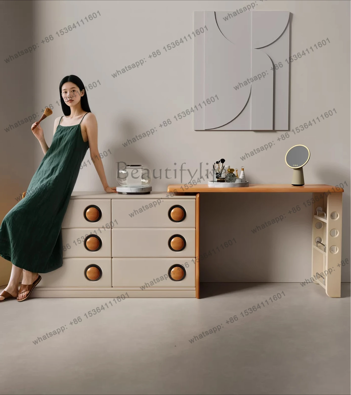 

New solid wood dresser modern bedroom simple storage cabinet integrated makeup table