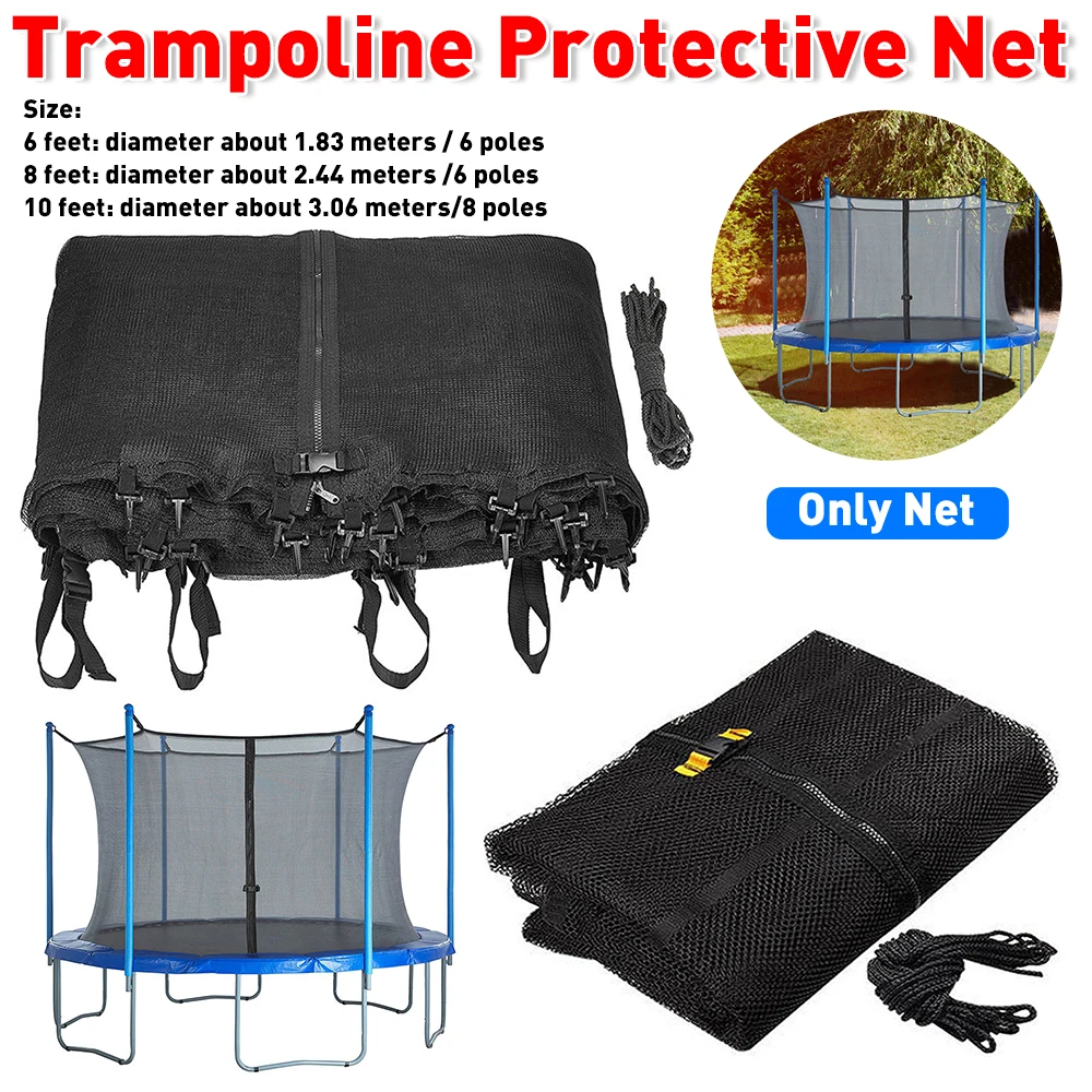 6/10/12/14 Feet 6/8 Poles Trampoline Protective Net Nylon Trampoline for Kids Children Jumping Pad Safety Net Protection Guard