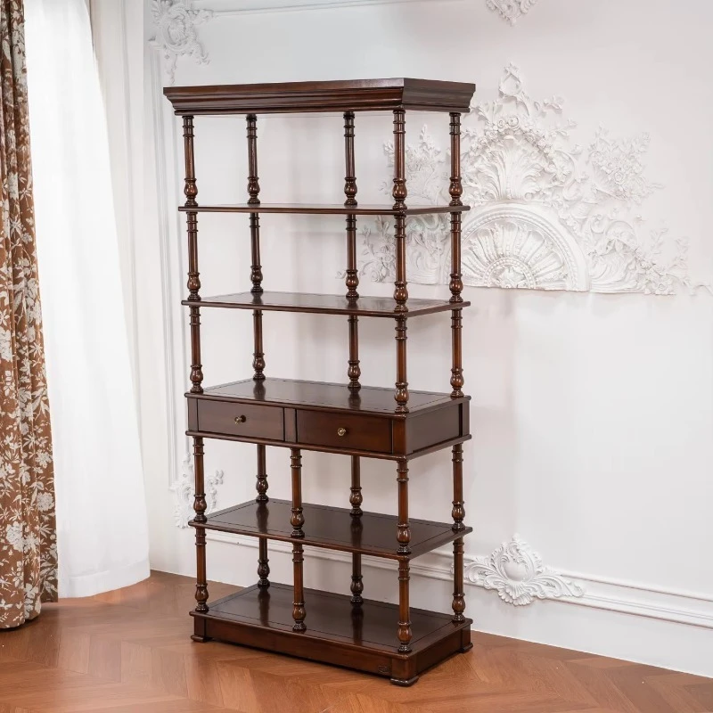 Vintage display stand 6-layer rubber wood plywood bookshelf for living room