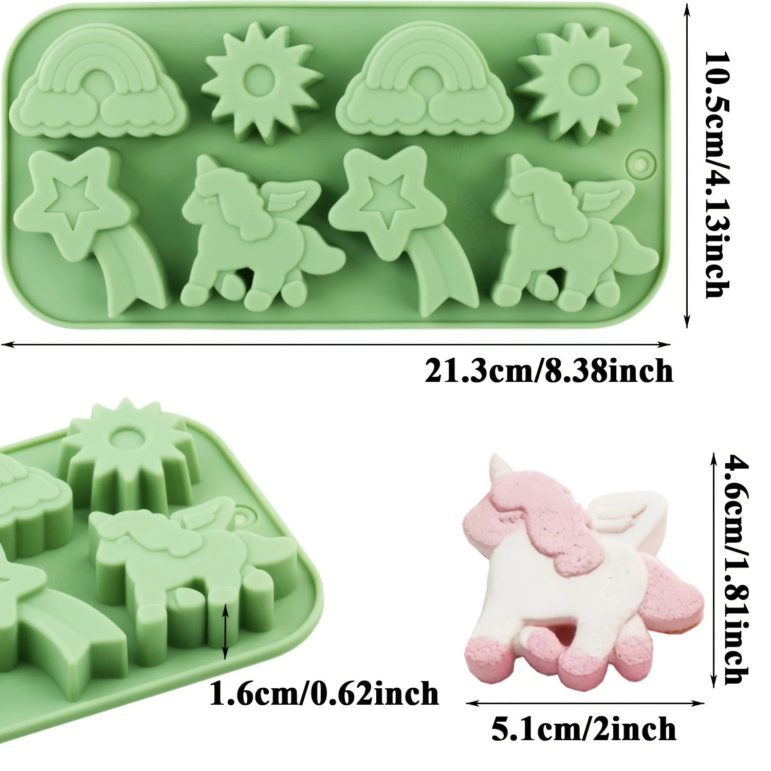 1 Rainbow Pony-Shaped Silicone Cookie Mold, Cute Pony, Gear, Star and Other Shape Silicone Cake Molds, Silicone Candy Molds, Can Be Used to Make Chocolate, Candy, Cookies, Fondant, Cake Decorations, Etc