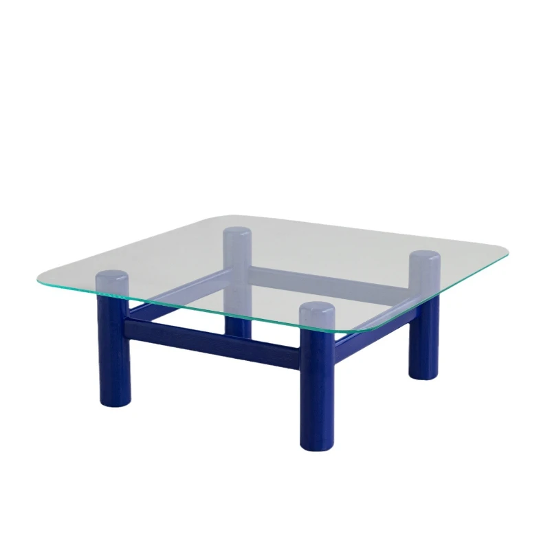 

Glass coffee table solid wood feet, living room household coffee table