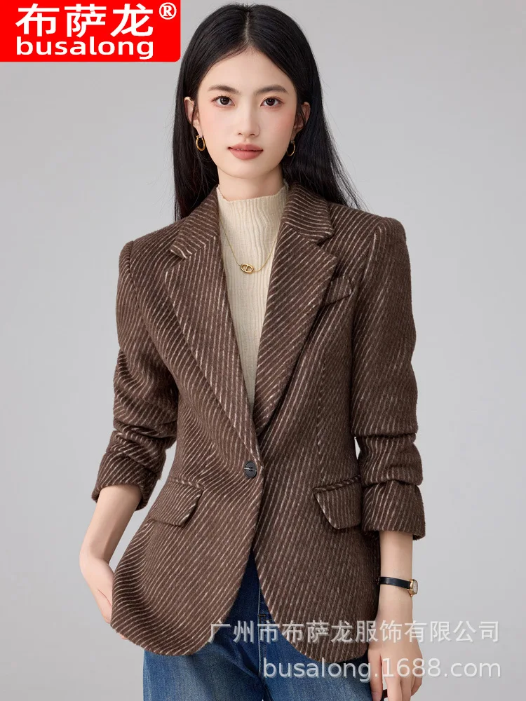 

2025Новый стильный модный костюм, повседневный женский профессиональный пиджак с длинными рукавами, официальная женская одинарная куртка, рабочая одежда8660