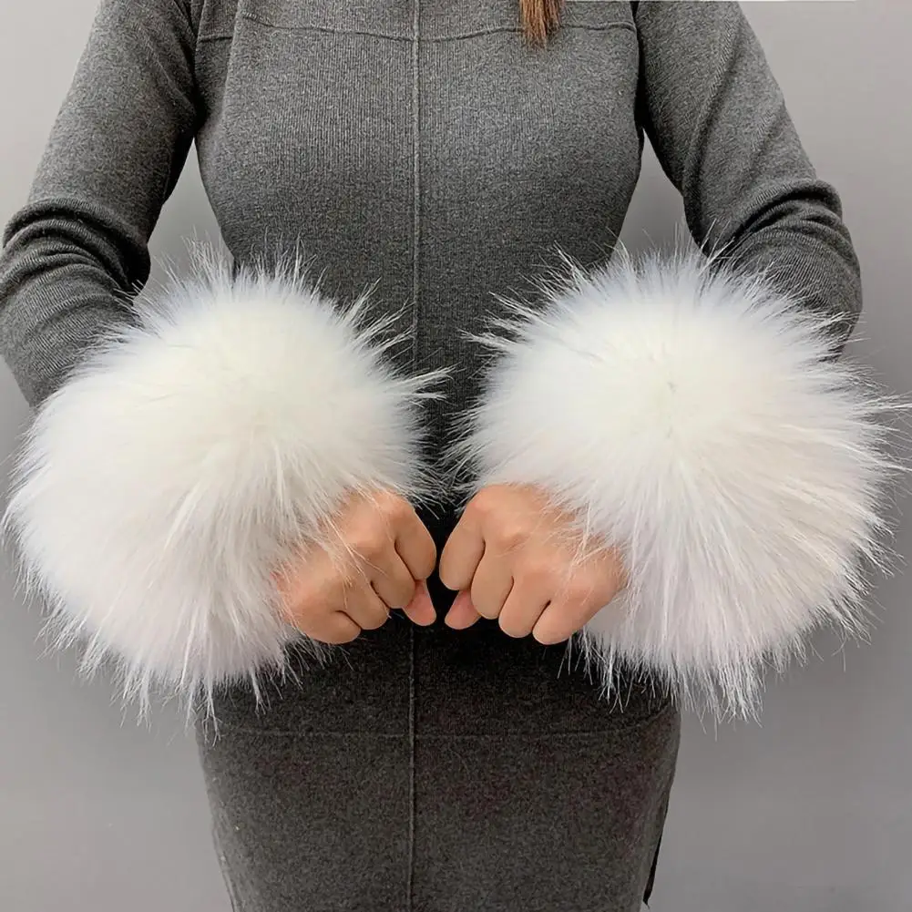 Anime Faux Fox Fur Cuffs para mulheres, pulseira, braço, pulso, manga de pele de guaxinim fofo Oversleeve, luvas de inverno