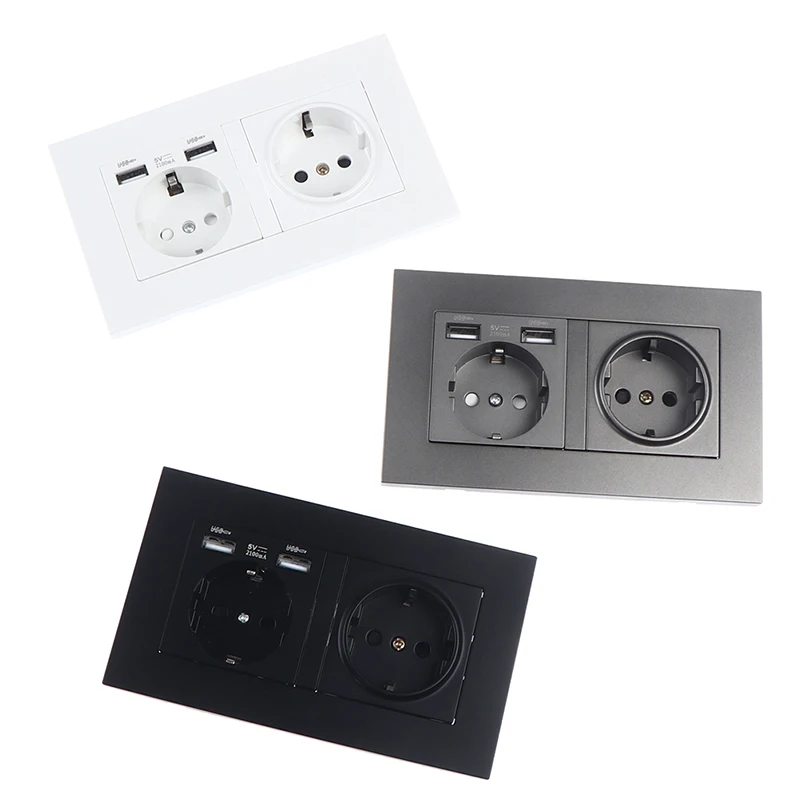 Prise de courant murale standard UE, panneau, prise multiple, 2 ports USB, 16A