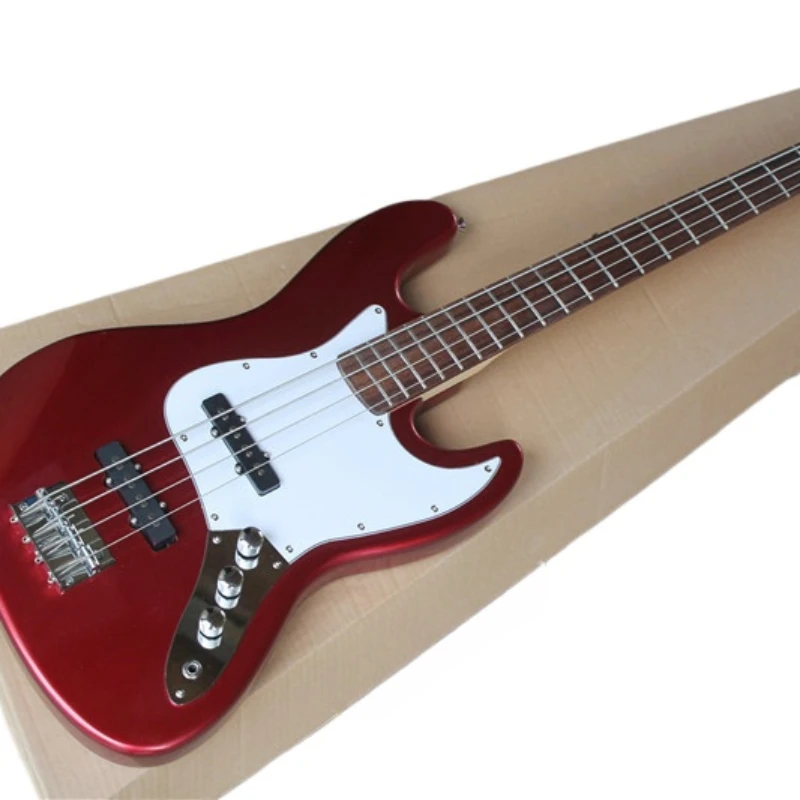 

4-string metal red electric bass rose wood fingerboard white protective board 4-string