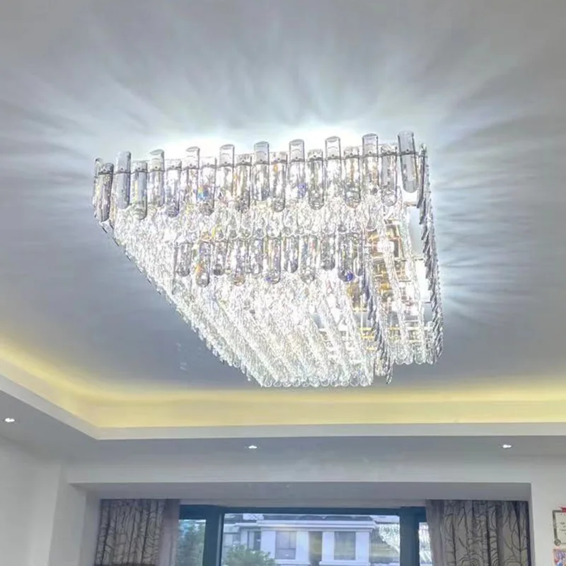 Double Layer Crystal Ceiling Chandelier Living Room Rectangular Kitchen Island Light Fixture Modern Luxury Led Cristal Lustre