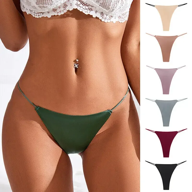 

Women Ice Silk Thongs Seamless G-string Panties Sexy Knickers Lingerie Underwear Female Low Waist Seamless T-back Thongs