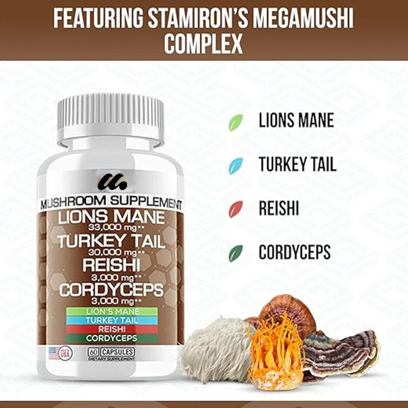 Lion Mane Supplement Turkey Tail Mushroom Capsules with Cordyceps Extract and Lingzhi Mushroom - Mushroom Gummies