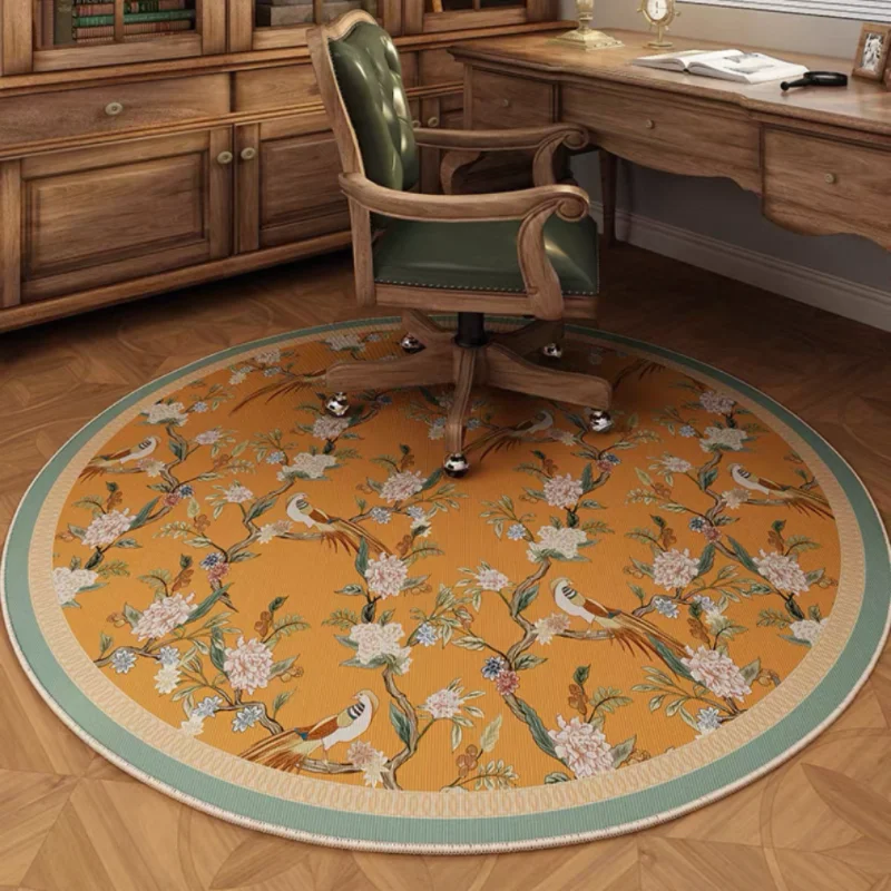 

Elegant Round Carpet with Bird & Flower Motifs. Perfect for adding a touch of nature to your workspace. Soft texture, durable a